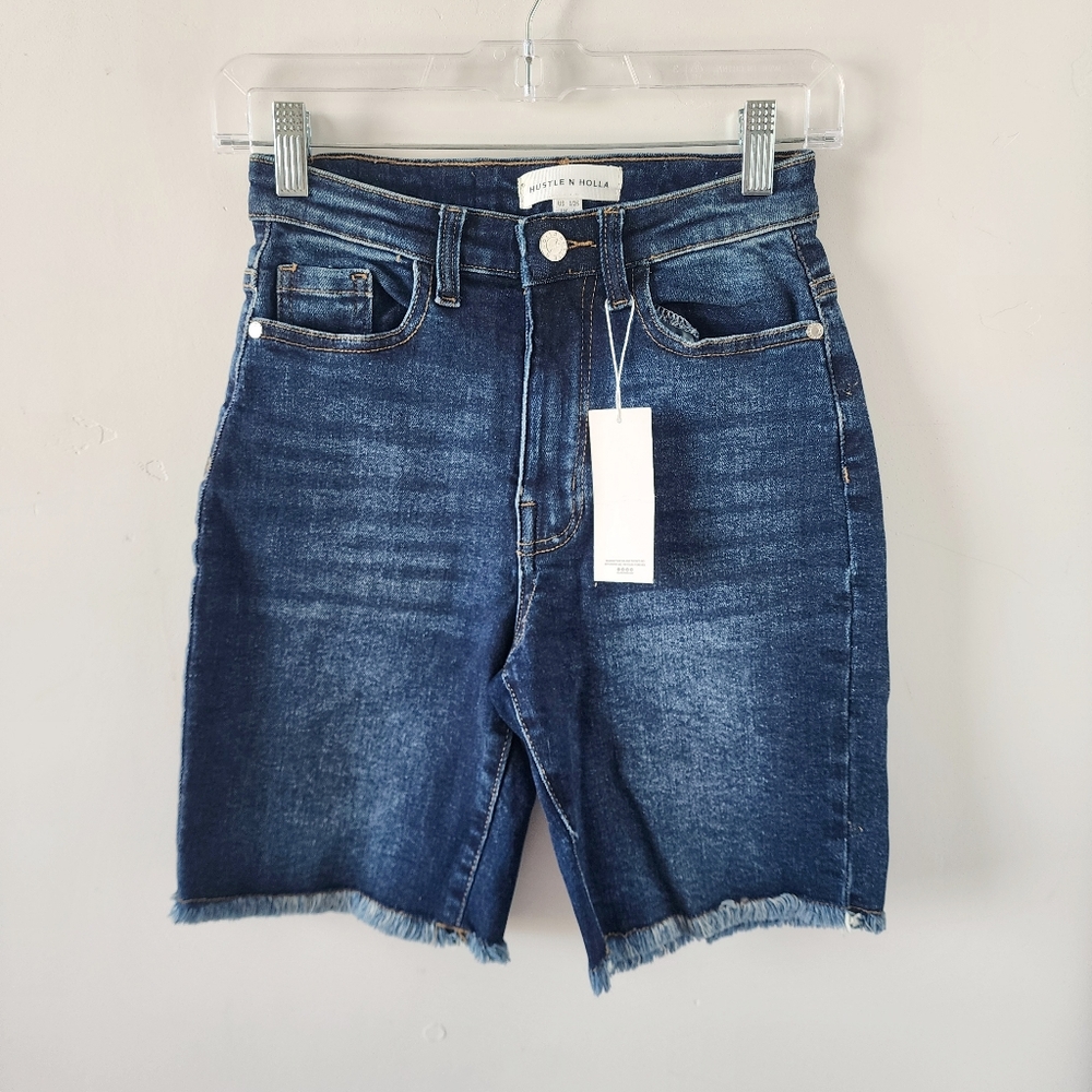 Hustle N Holla Amaya‎ Midi High Rise Denim Shorts
